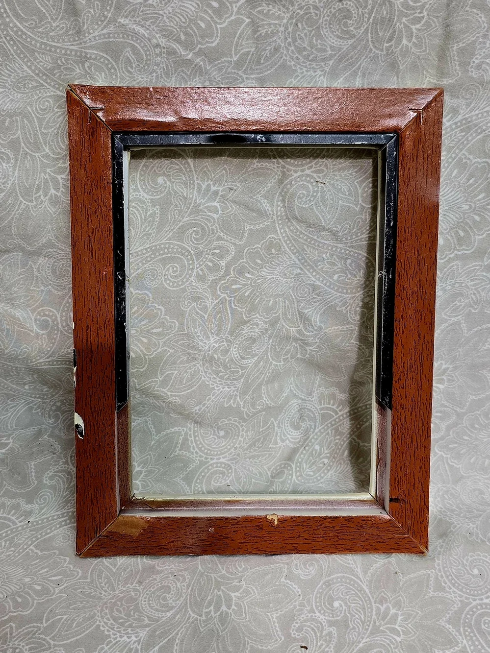 Vintage Off White Wood & Metal Channel Slide In Picture Frame 5.5x7.5